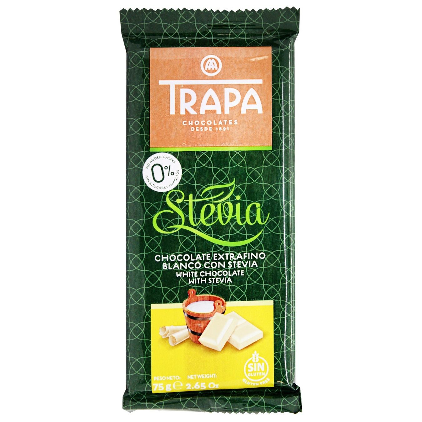 

Шоколад белый Trapa Stevia без сахара 75г