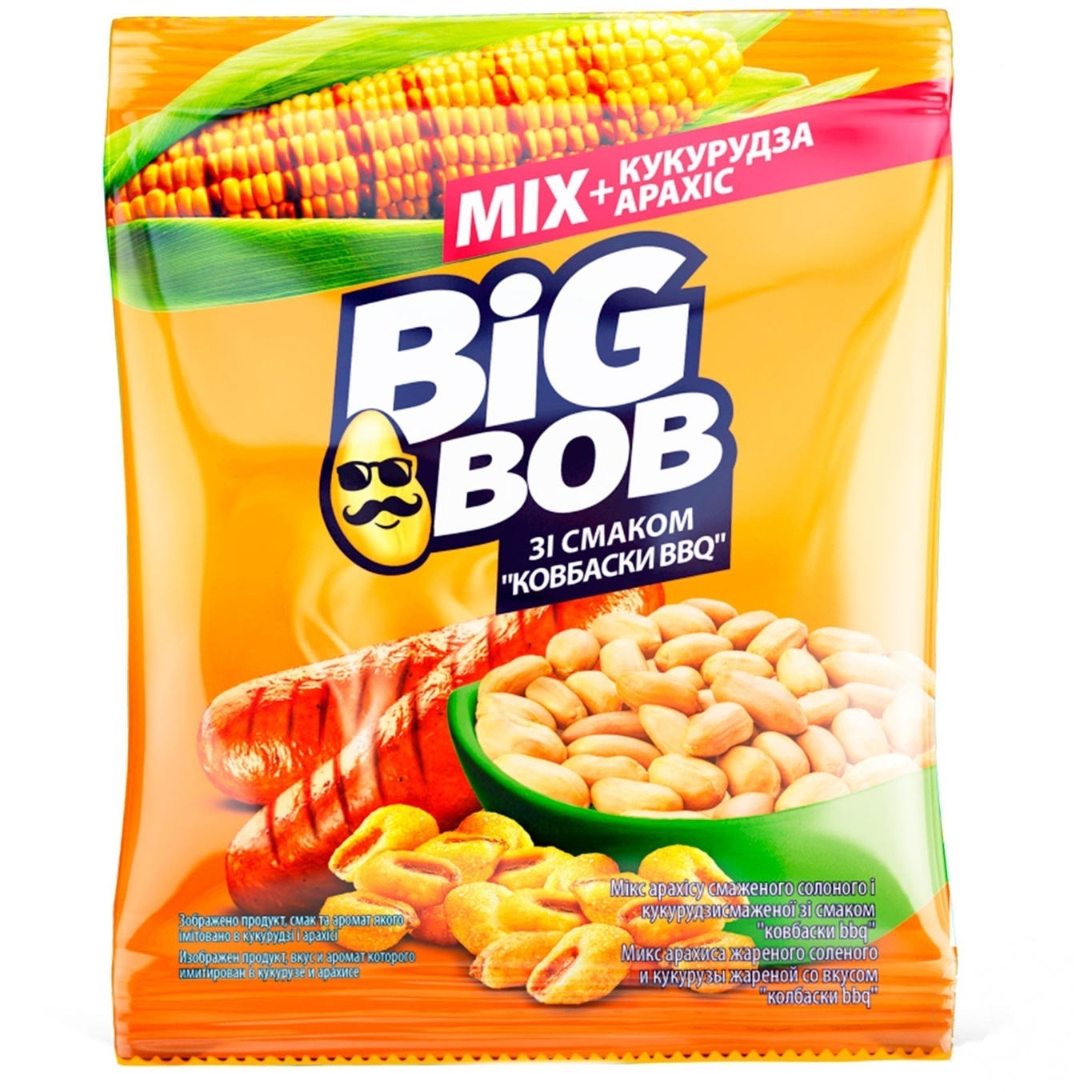 

Микс арахиса жареного соленого и кукурузы жареной Big Bob со вкусом Колбаски BBQ 70г