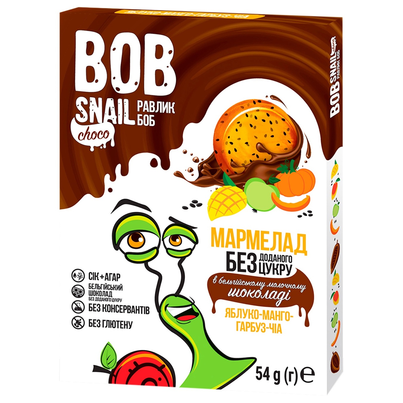 

Мармелад Bob Snail яблоко-манго-тыква-чиа без сахара 54г