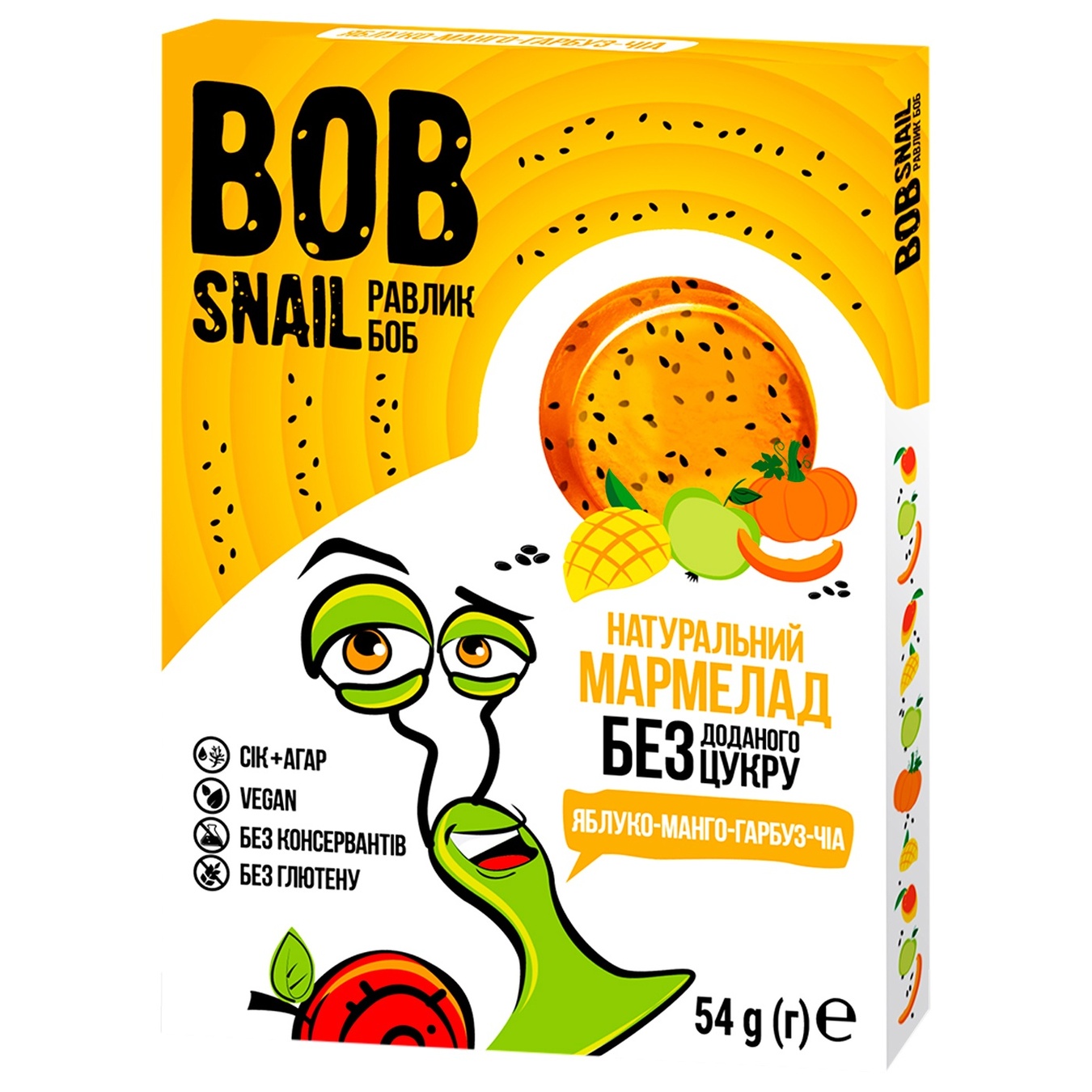 

Мармелад Bob Snail яблоко-манго-тыква-чиа без сахара 54г