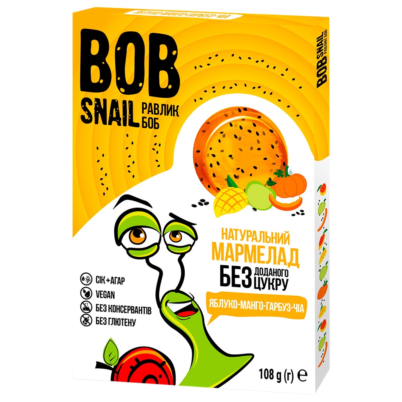 

Мармелад Bob Snail яблоко-манго-тыква-чиа без сахара 108г