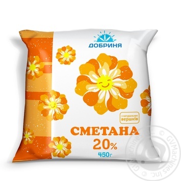 Сметана Добриня 20% 450г плівка Україна - купити, ціни на - фото 1