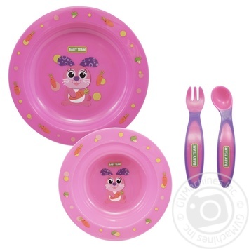 Baby Team Ffeeding set dish bowl spoon and fork - buy, prices for - photo 2