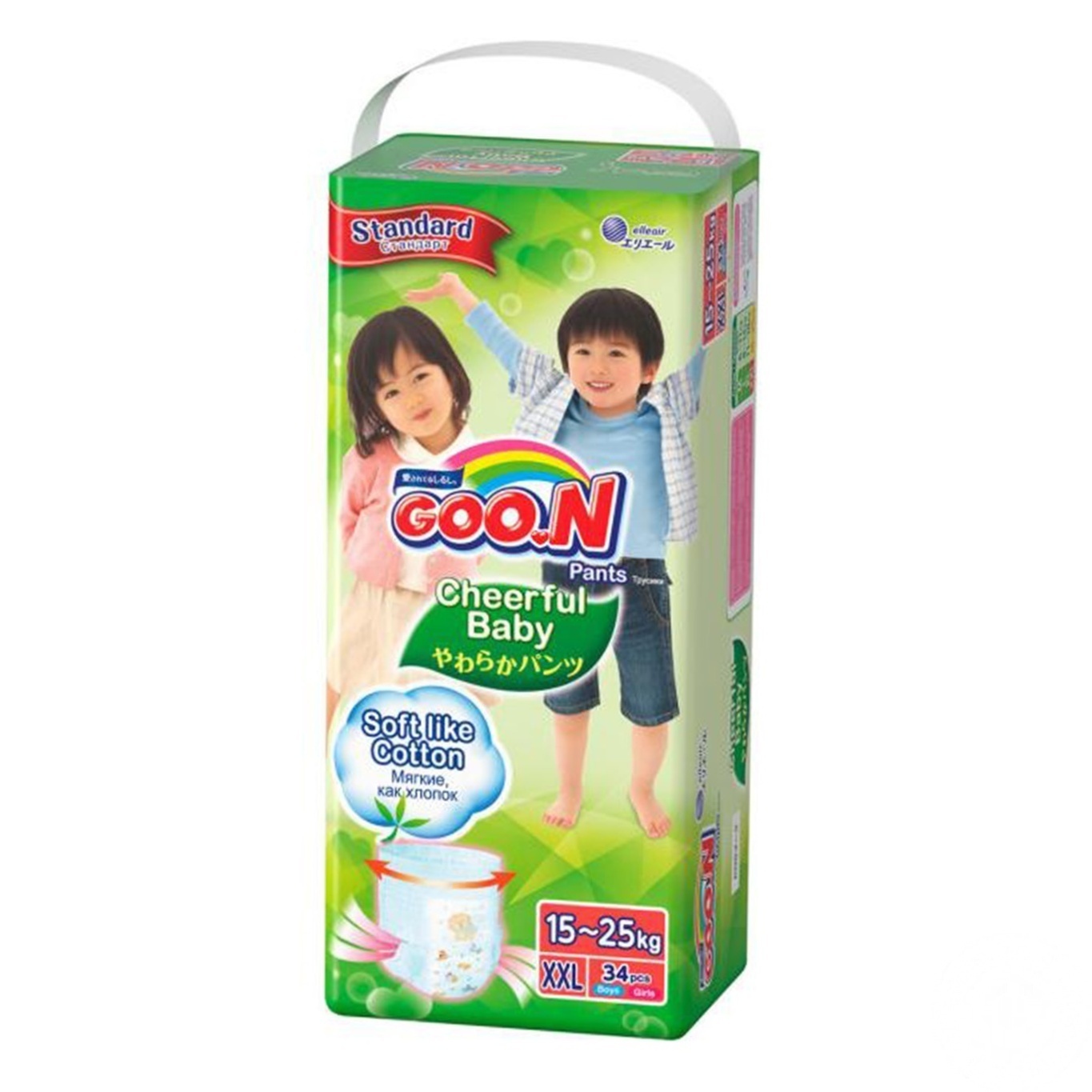 

Подгузники-трусики GOO.N Cheerful Baby размер XXL унисекс для детей 15-25кг 34шт