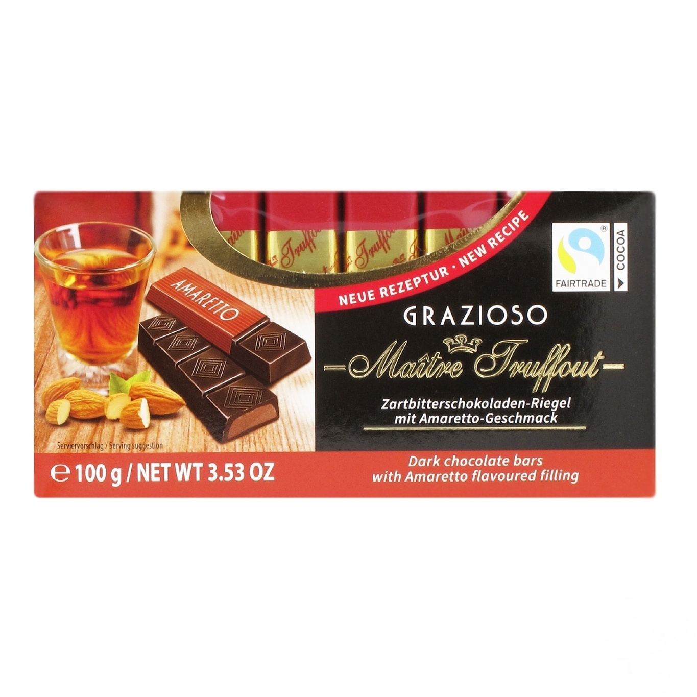 

Шоколад черный Maitre Truffout Grazioso с кремовой начинкой амаретто 100г