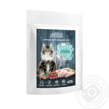 Корм Home Food Super-Premium Кролик з журавлиною сухий для дорослих стерилізованих кішок 400г - купити, ціни на - фото 1