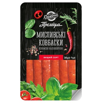 Колбаски Ювілейний Премиум Охотничьи полукопченые в/с 240г - купить, цены на METRO - фото 1