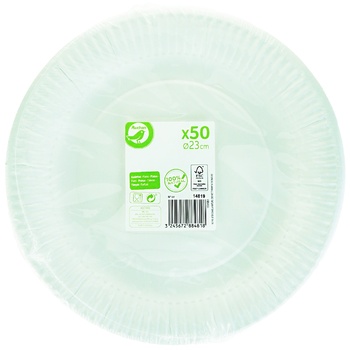 Auchan Plate Disposable Cardboard White 23cm 50pcs - buy, prices for Auchan - photo 1