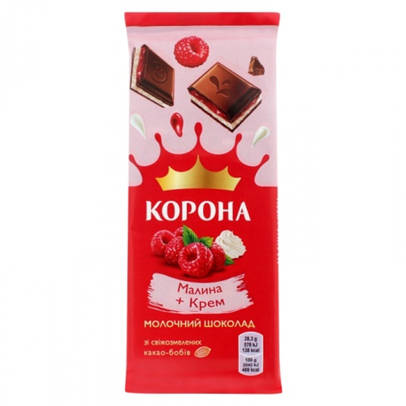 

Шоколад молочный Корона с малиновой и кремовой начинками 85г
