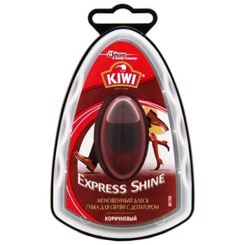 Губка Kiwi Express Shine коричнева для взуття з дозатором 7мл - купити, ціни на МегаМаркет - фото 1