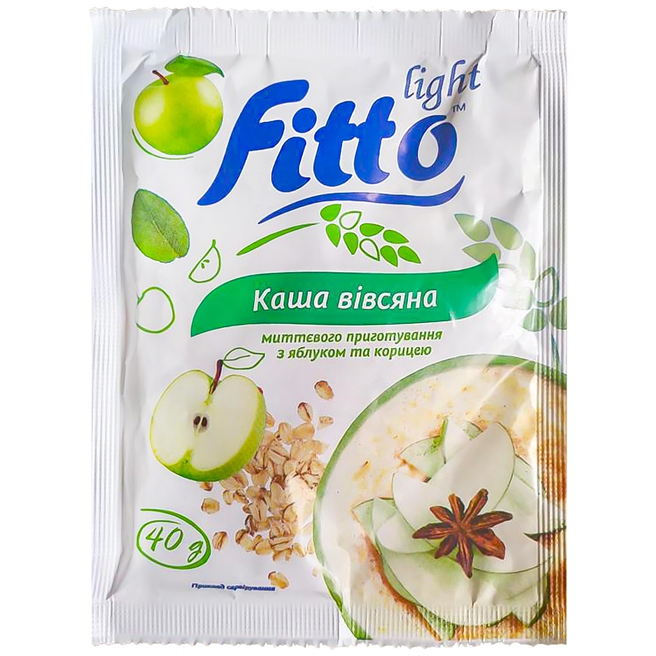 

Каша Fitto light овсяная быстрого приготовления с яблоком и корицей 40г