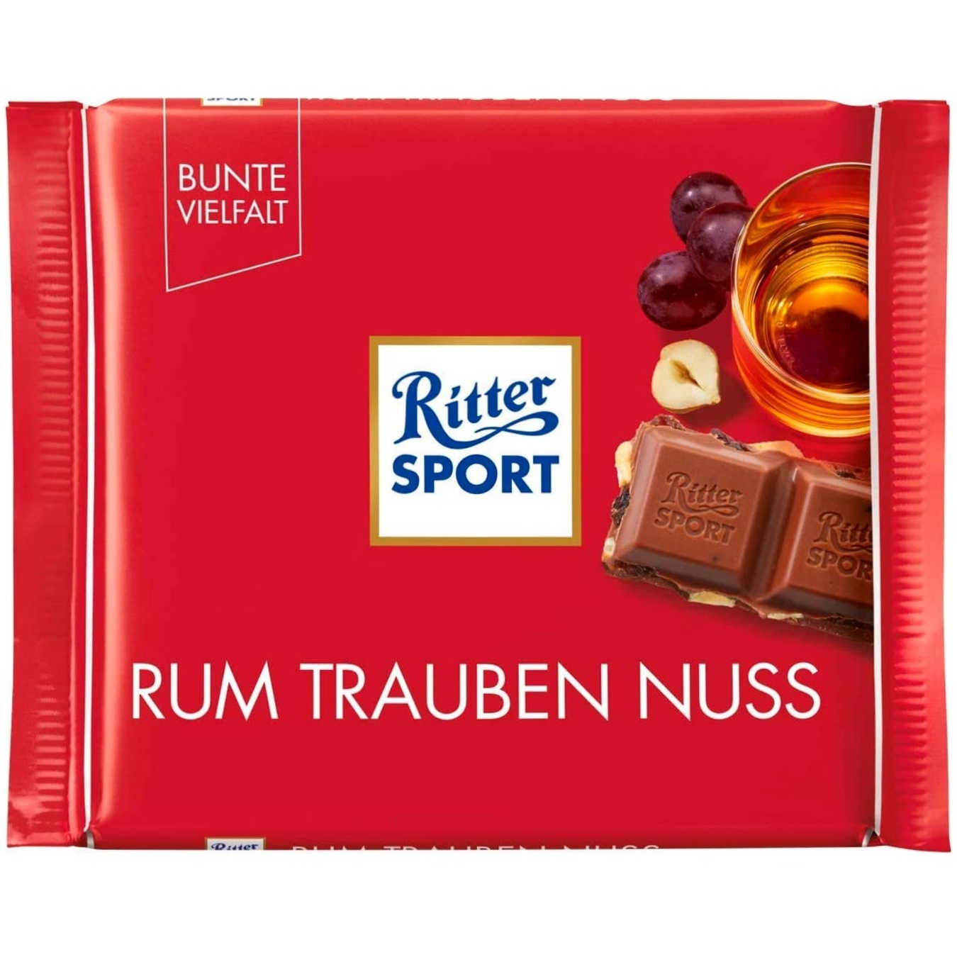 

Шоколад Ritter Sport молочный с ямайским ромом, изюмом и орехами 100г