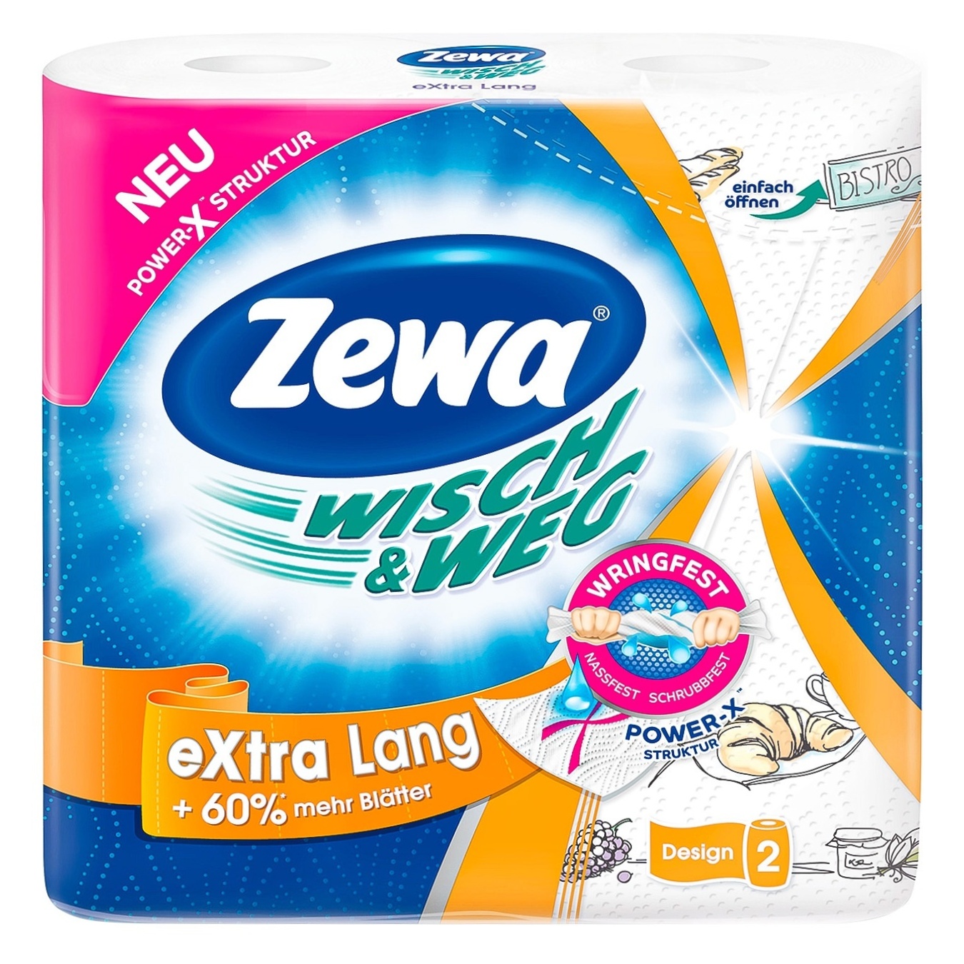 

Полотенца кухонные Zewa Wish&Weg Extra Lang Design бумажные 2рул