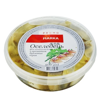 Оселедець Marka Promo філе-шматочки в олії 500г - купити, ціни на  - фото 1
