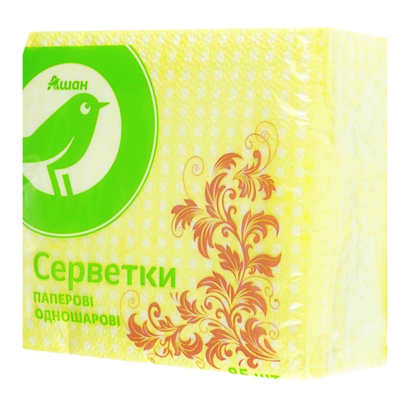 

Салфетки Ашан бумажные однослойные желтые 85шт