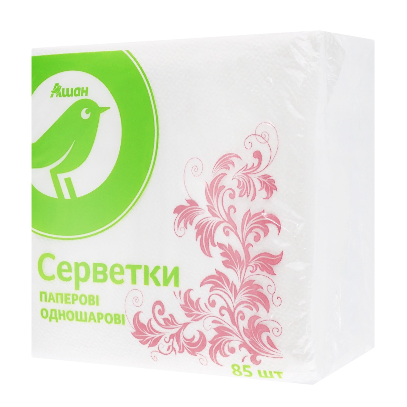

Салфетки Ашан бумажные белые однослойные 24*24см 85шт