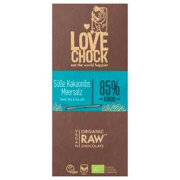 Love Chock Sweet Nibs & Sea Salt Vegan Organic Gluten-Free Raw Chocolate 85% 70g - buy, prices for Vostorg - photo 1