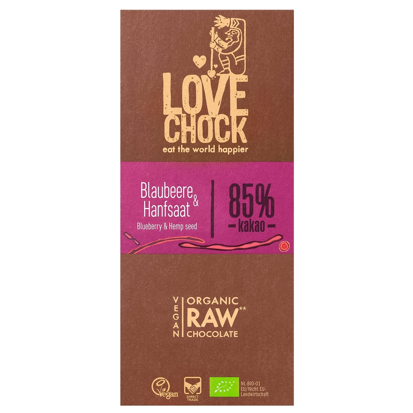 

Шоколад Love Chock Черника-семена конопли веганский органический без глютена 85% 70г