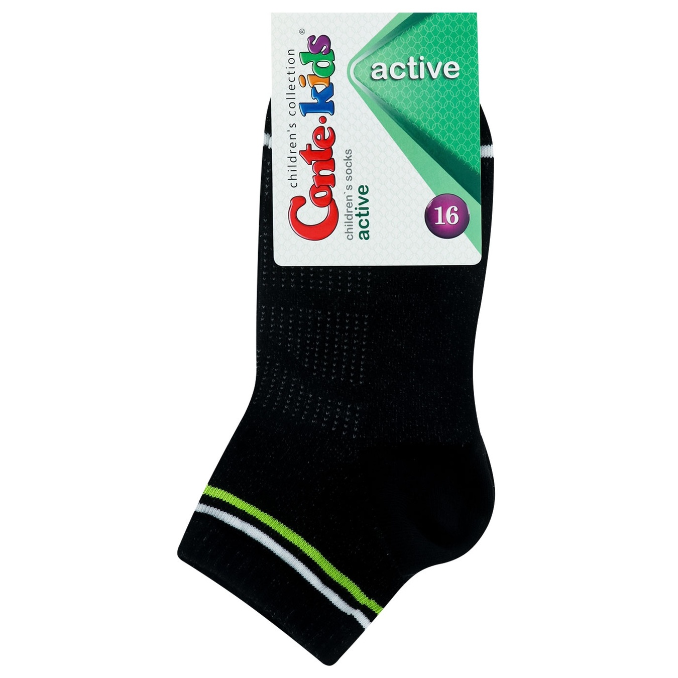 

Носки детские Conte-Kids Active короткие черный-салатовый размер 16