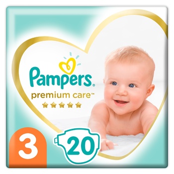 Підгузки Pampers Premium Care розмір 3 Midi 6-10кг 20шт - купити, ціни на МегаМаркет - фото 1