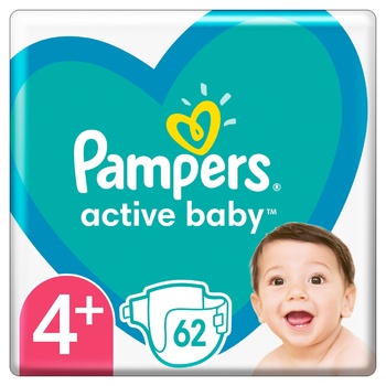 Подгузники Pampers Active Baby размер 4+ Maxi 10-15кг 62шт - купить, цены на - фото 1