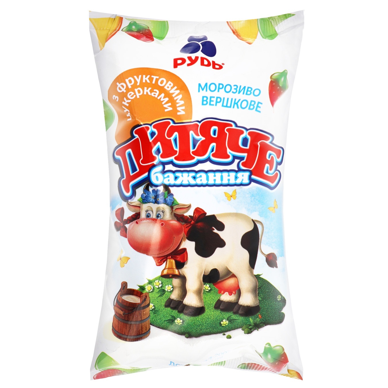 

Мороженое Рудь Детское желание с фруктовым конфетами 70г