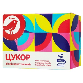 Цукор Ашан білий кристалічний в стіках 100шт 500г - купити, ціни на Auchan - фото 1