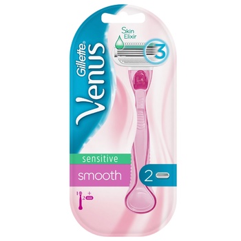 Станок Gillette Venus Smooth Sensitive для бритья женский с двумя сменными картриджами - купить, цены на METRO - фото 1