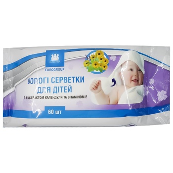 Eurogroup Napkins Damp Children's With Calendula And Vitamin E 60pc