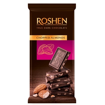 Шоколад черный Roshen с подсоленным измельченным миндалем 85г - купить, цены на ULTRAMARKET - фото 1