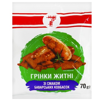 Грінки житні Семерка зі смаком баварських ковбасок 70г - купити, ціни на Таврія В - фото 1