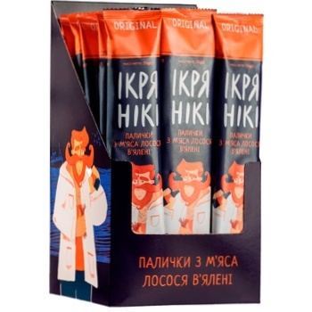 Палочки из мяса лосося Ікрянікі вяленые 35г - купить, цены на Таврия В - фото 1