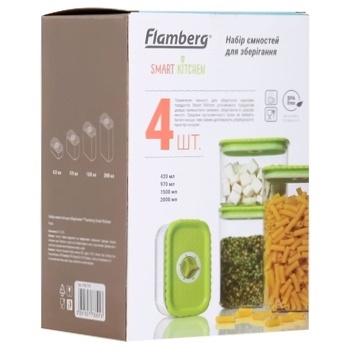 Flamberg Rectangular Containers Set 0.47l+1.0l+1.5l+2.0l 4pcs - buy, prices for - photo 2