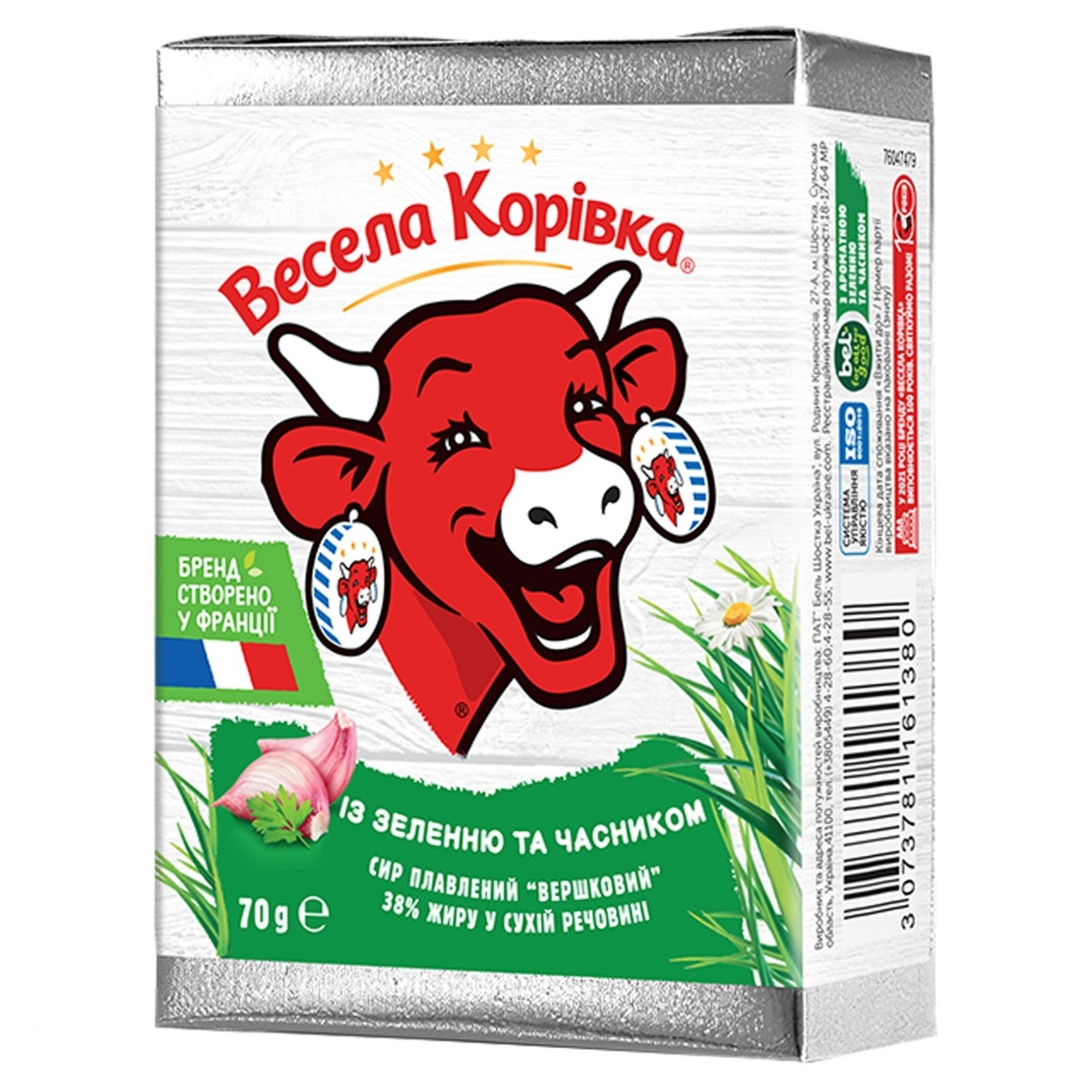 

Сыр плавленый Веселая Коровка с зеленью и чесноком 50% 70г