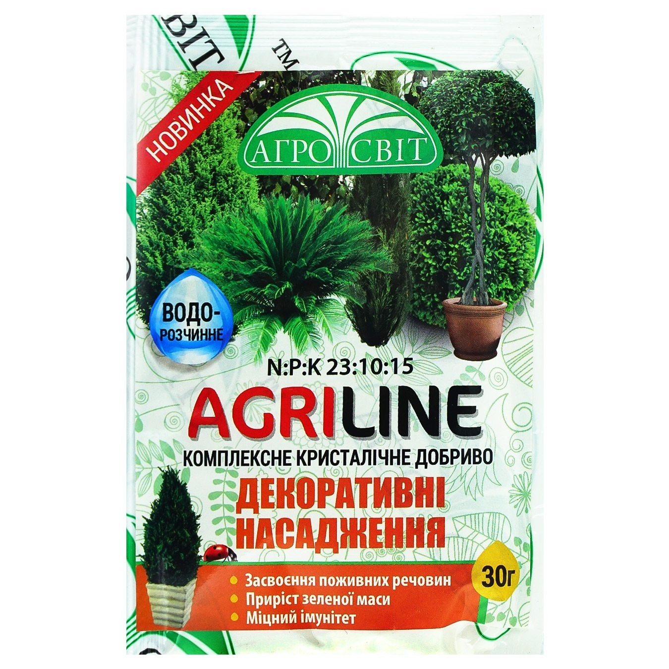 

Удобрение Агромир Agriline кристаллическое для декоративных насаждений 30г