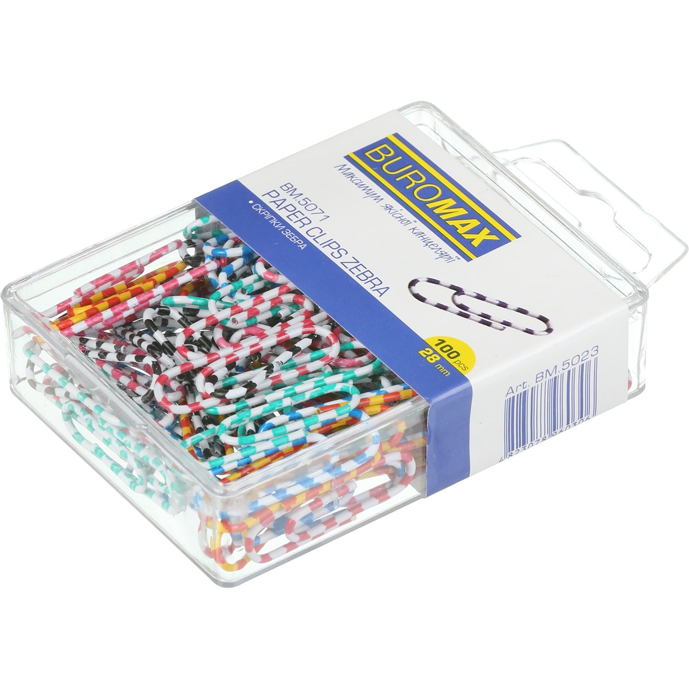 

Скрепки Buromax BM.5071 круглые цветные зебра 28мм 100шт
