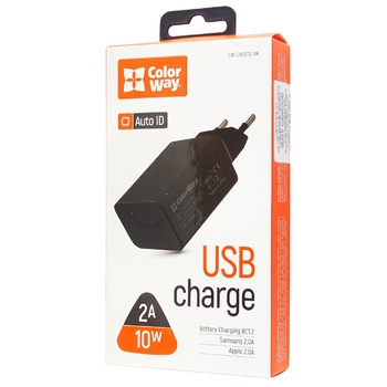 Зарядное устройство ColorWay сетевое 2USB AUTOID 2.1A 10W черное - купить, цены на Auchan - фото 1