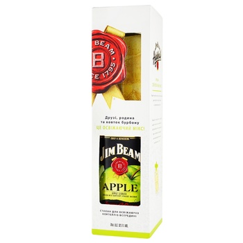 Ликер Jim Beam Apple 32,5% 0,7л + стакан - купить, цены на КОСМОС - фото 1