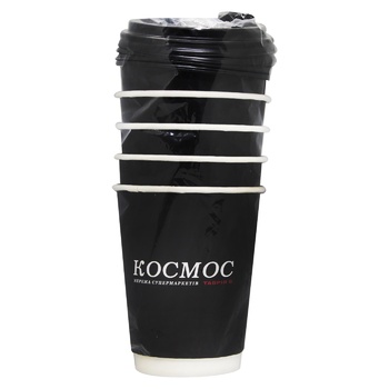 Kosmos Double Paper Cup with Lid 350ml 5pcs - buy, prices for COSMOS - photo 1