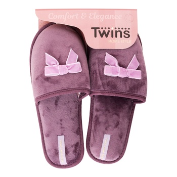 Twins Women's Purple Velor Closed Slippers with Bow 40s - buy, prices for - photo 1
