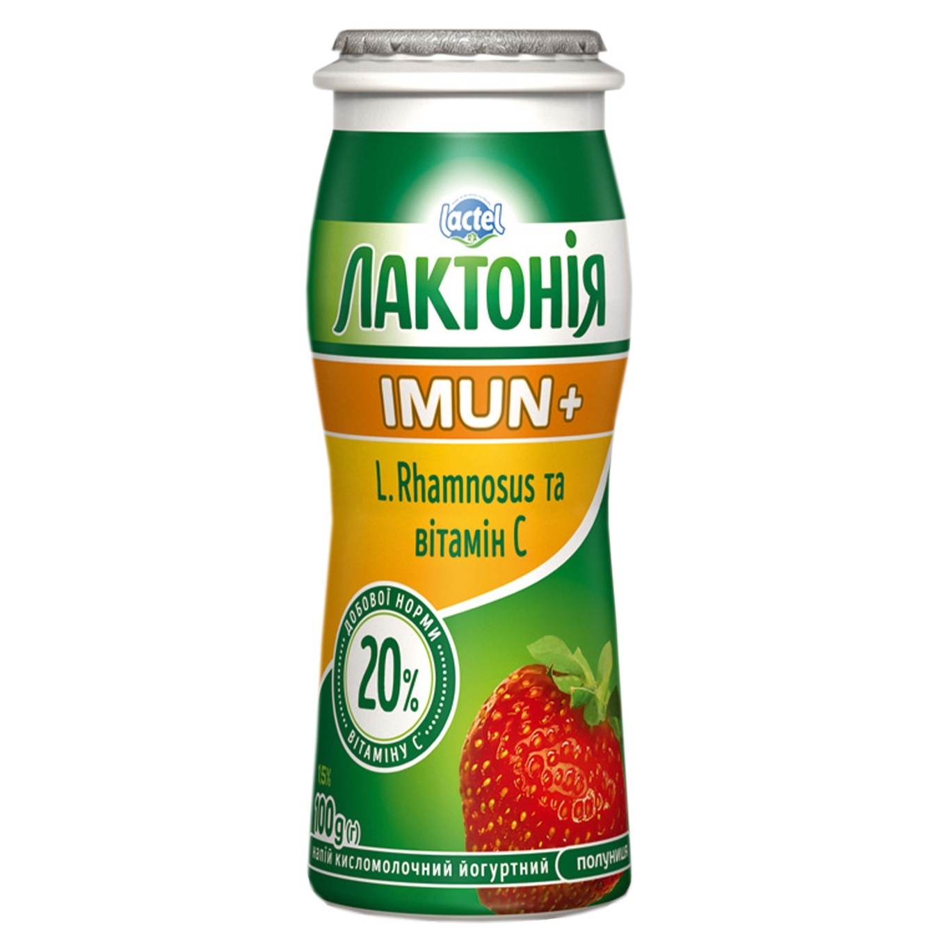 

Продукт кисломолочный Лактония клубника с пробиотиком L.Rhamnosus и витамином С Имун+ 1,5% 100г