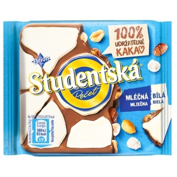 Шоколад молочный Studentska с арахисом и изюмом 90г - купить, цены на Auchan - фото 1