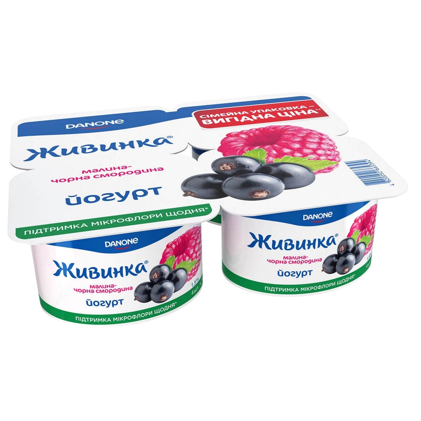 

Йогурт Живинка малина-черная смородина 1,5% 4шт*115г