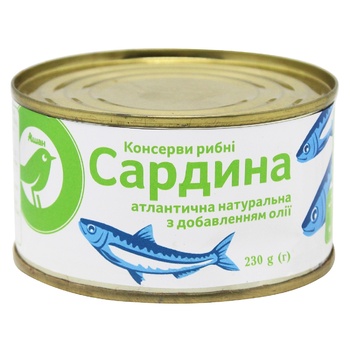 Сардина Auchan атлантична натуральна з додаванням олії 230г - купити, ціни на - фото 1