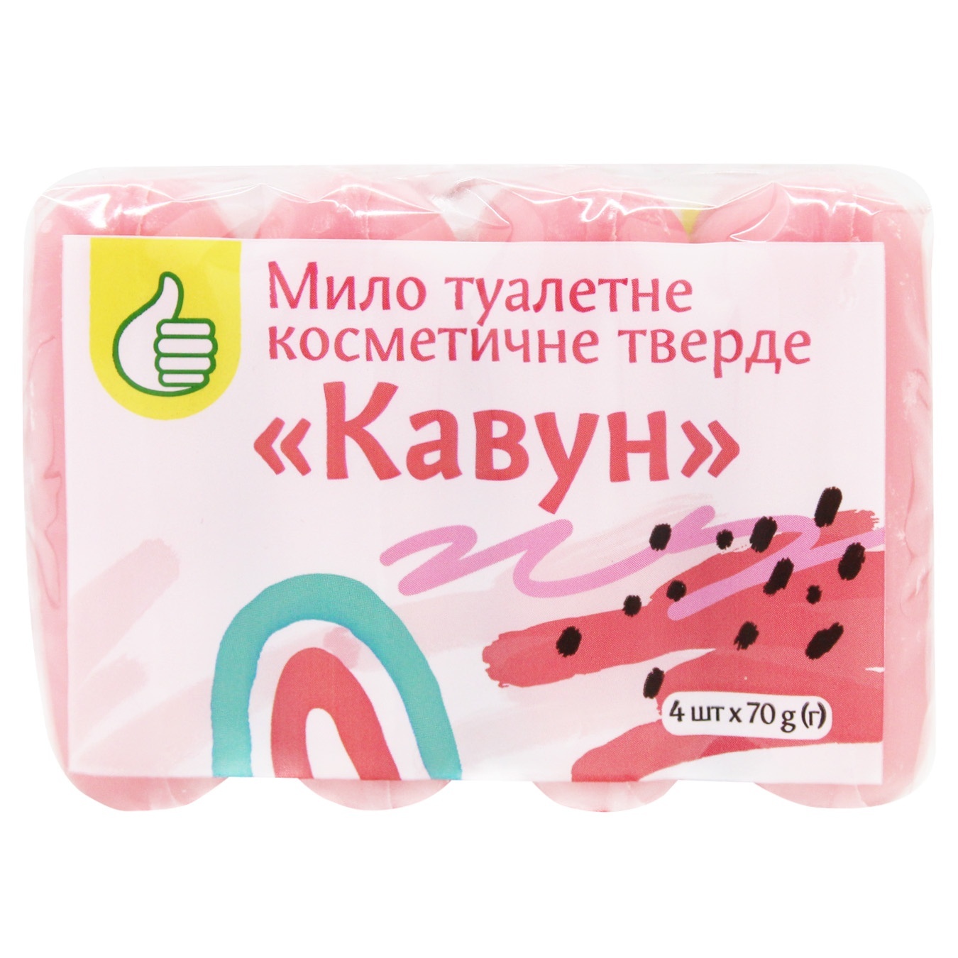 

Мыло Ашан Арбуз косметическое твердое туалетное 4шт*70г