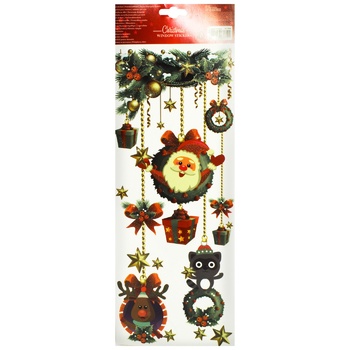 Наклейки для окон новогодние цветные 15х42см в ассортменте - купить, цены на КОСМОС - фото 2