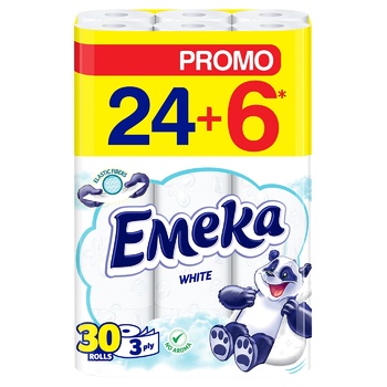 Туалетний папір Emeka White 3-шаровий 24+6шт - купити, ціни на METRO - фото 1