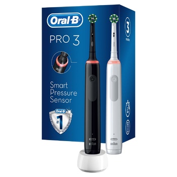 Набір електричних зубних щіток Oral-B Pro 3 3900 СrossAсtion чорна та біла - купити, ціни на Auchan - фото 1