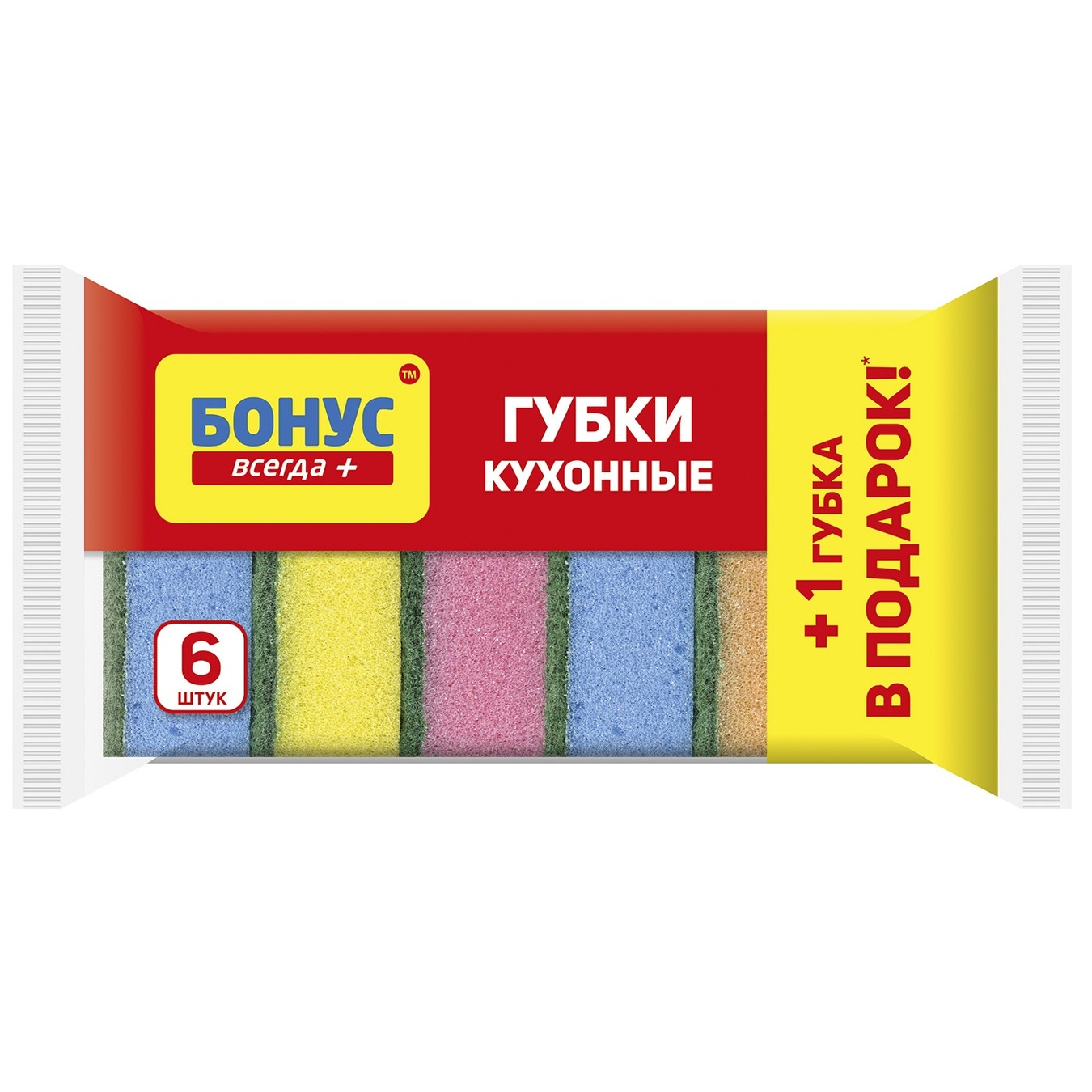 

Губка кухонная Бонус 5+1шт 90х64х30мм