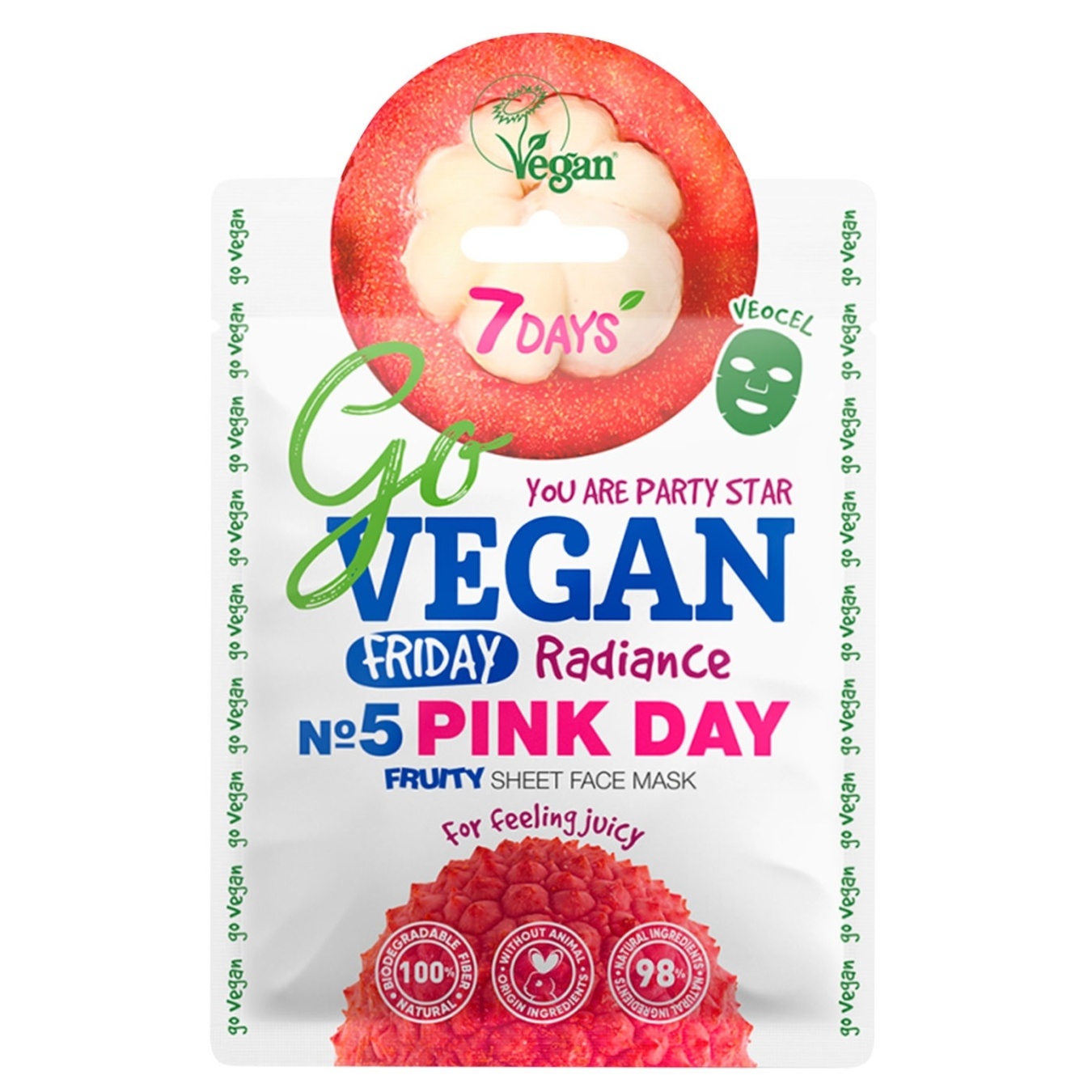 

Маска для лица 7Days Vegan Friday Pink Day тканевая осветительная 25г